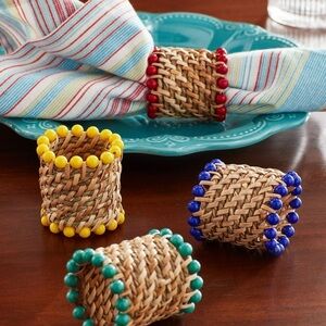 NWT The Pioneer Woman Rattan Napkin Rings, Natural, 2" x 2", Set of 4